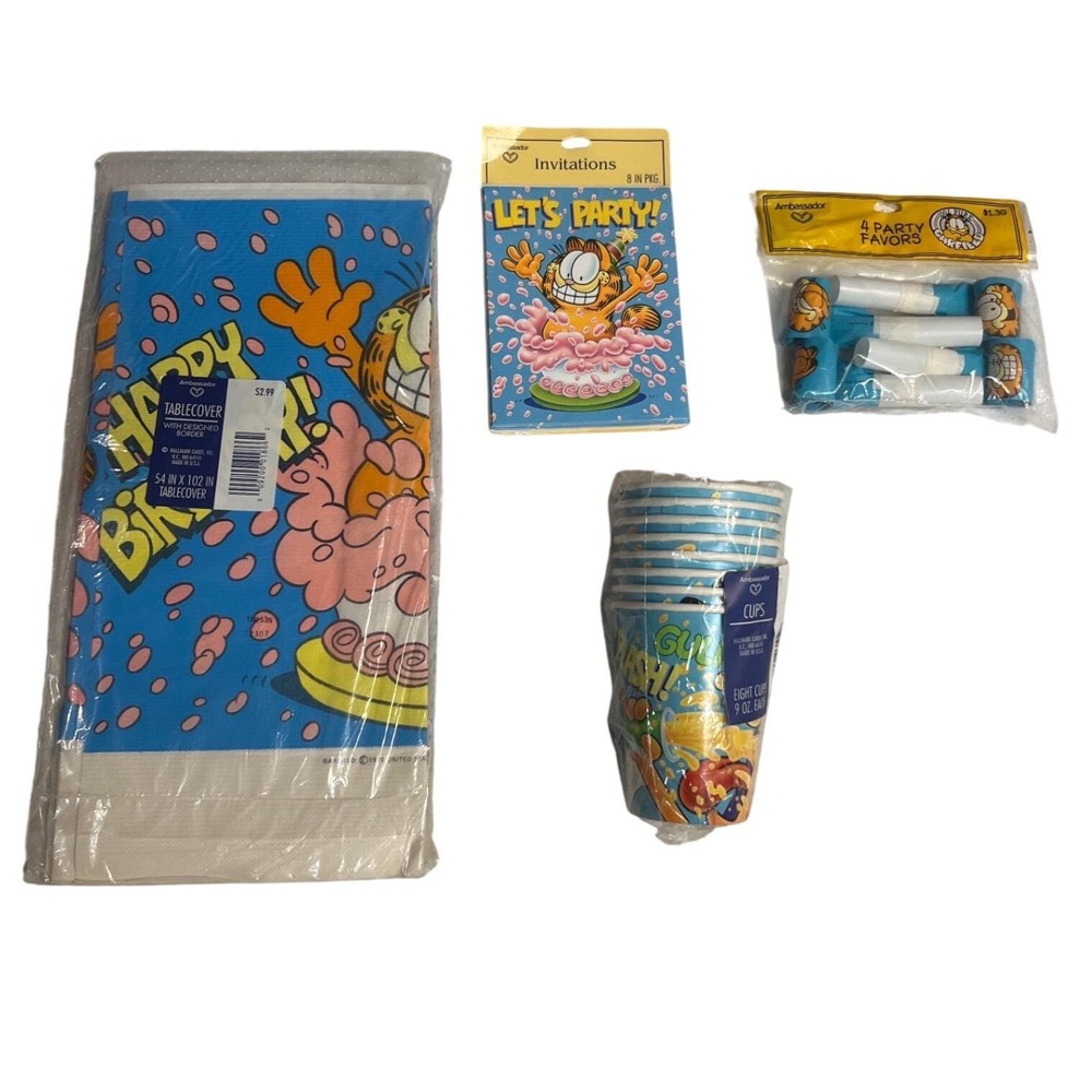 Vintage Garfield Birthday Party Supplies Set of 7 1978 Ambassador Hallmark New